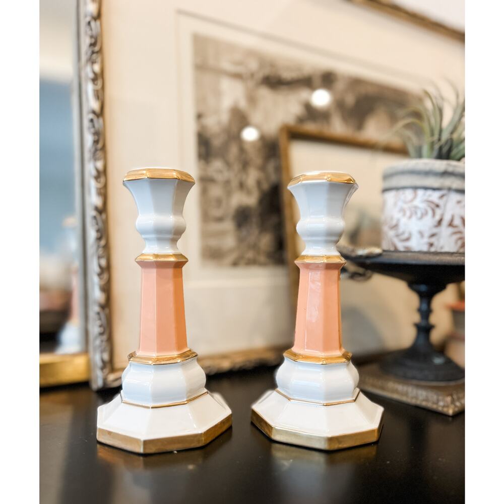 Gold & Pink taper Andrea by Sadek Candlestick‎ Set